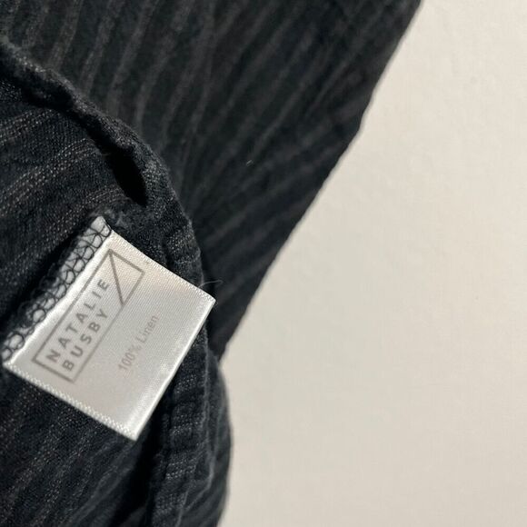 Natalie Busby Black Striped Linen Short Sleeve Boxy Blouse Women's One Size - Picture 5 of 7